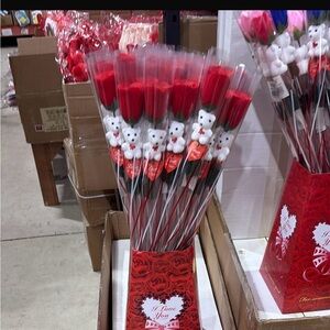Red Roses with White Teddy Bears Bouquet